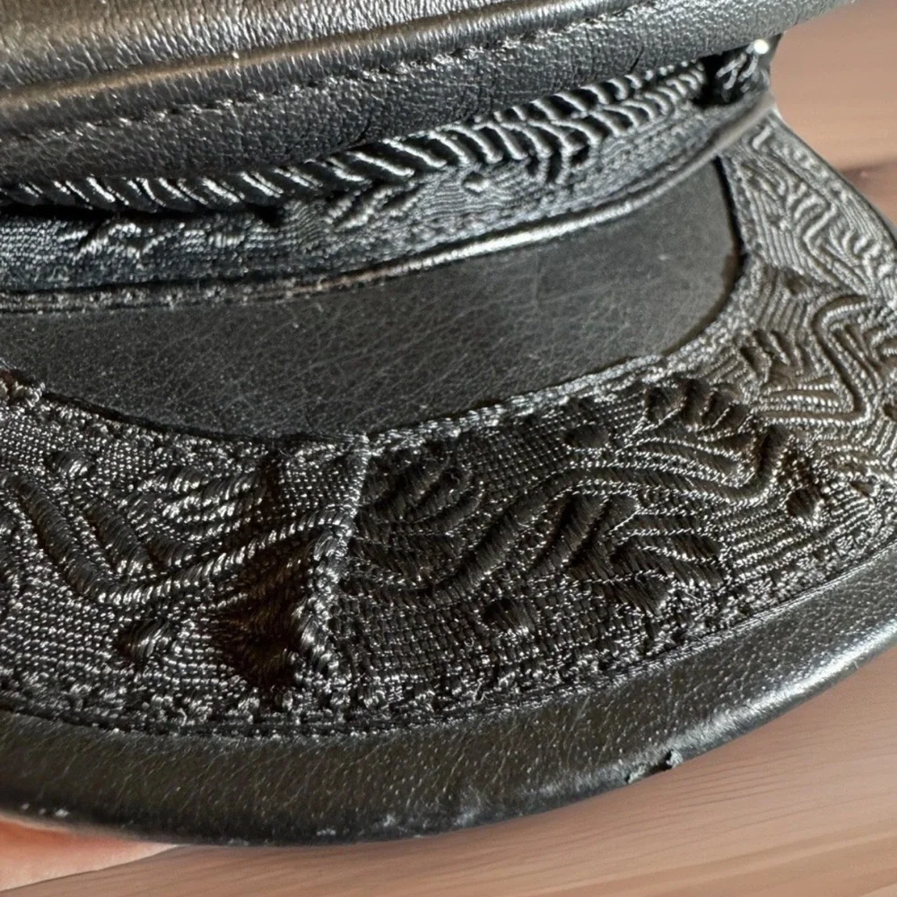 Vintage GREEK FISHERMANS Cap Mens X-Large Black Genuine Leather Fiddlers Hat USA